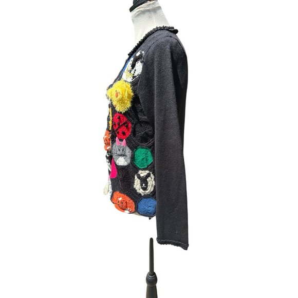 Susan Bristol Sz S Hand Embroidered Novelty Zoo Animal Zip Up Cardigan Wacky - Picture 3 of 12